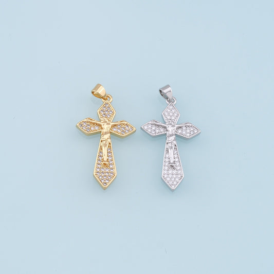 Gold Jesus Charms,18K Gold Filled Cross Pendant,CZ Micro Pave Religious Protect Charm Bracelet Necklace for DIY Jewelry Making Supply