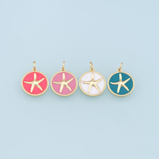 Gold Starfish Charms,18K Gold Filled Enamel Sea star Pendant,Starfish Charm Bracelet Necklace for DIY Jewelry Making Supply