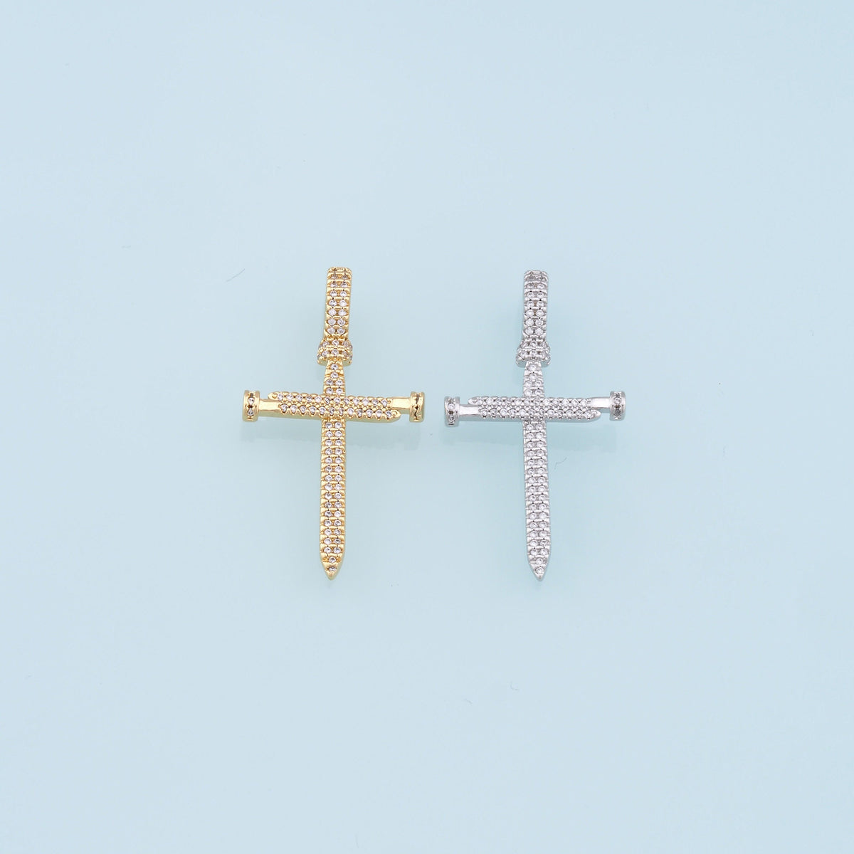 Gold Cross Charms,18K Gold Filled CZ Cross Pendant,Religious Charm Bracelet Necklace for DIY Jewelry Making Supply