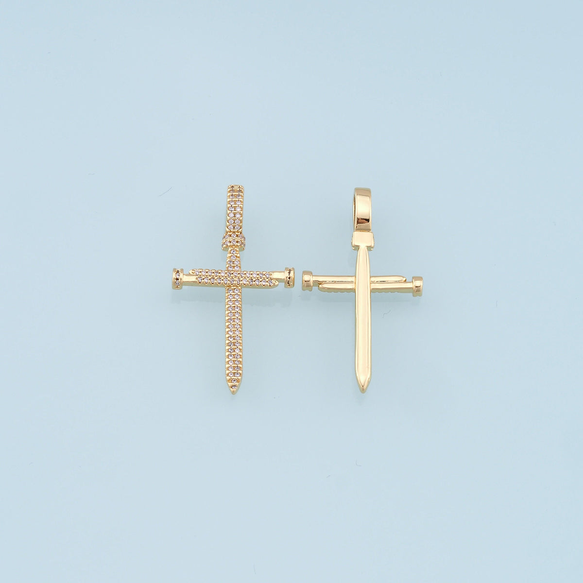 Gold Cross Charms,18K Gold Filled CZ Cross Pendant,Religious Charm Bracelet Necklace for DIY Jewelry Making Supply