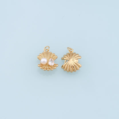 Gold Pearl Shell Charms,18K Gold Filled Conch Shell Pendant,Conch Shell Charm Bracelet Necklace for DIY Jewelry Making Supply
