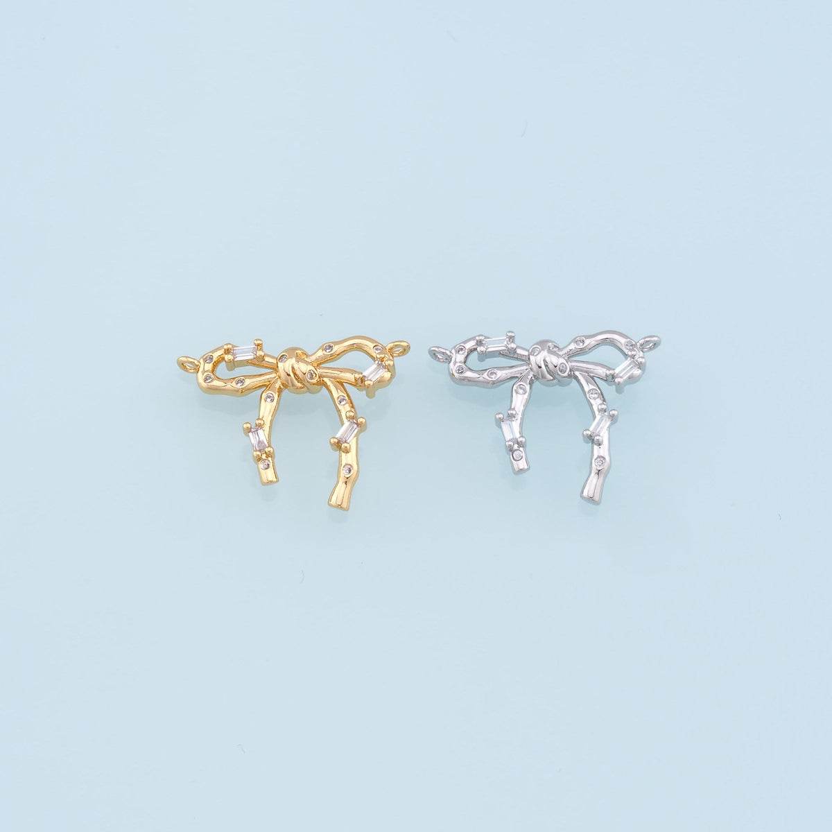 Gold Bow Charms,18K Gold Filled CZ Bow Pendant,Silver bow tie Charm Bracelet Necklace for DIY Jewelry Making Supply