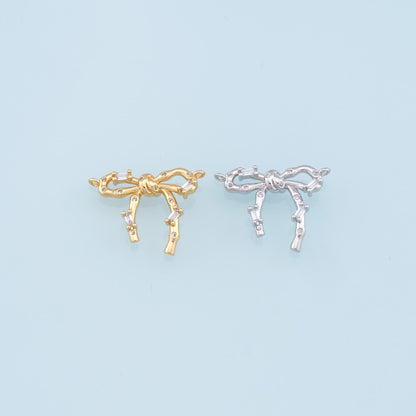 Gold Bow Charms,18K Gold Filled CZ Bow Pendant,Silver bow tie Charm Bracelet Necklace for DIY Jewelry Making Supply