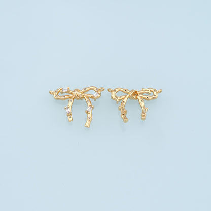 Gold Bow Charms,18K Gold Filled CZ Bow Pendant,Silver bow tie Charm Bracelet Necklace for DIY Jewelry Making Supply