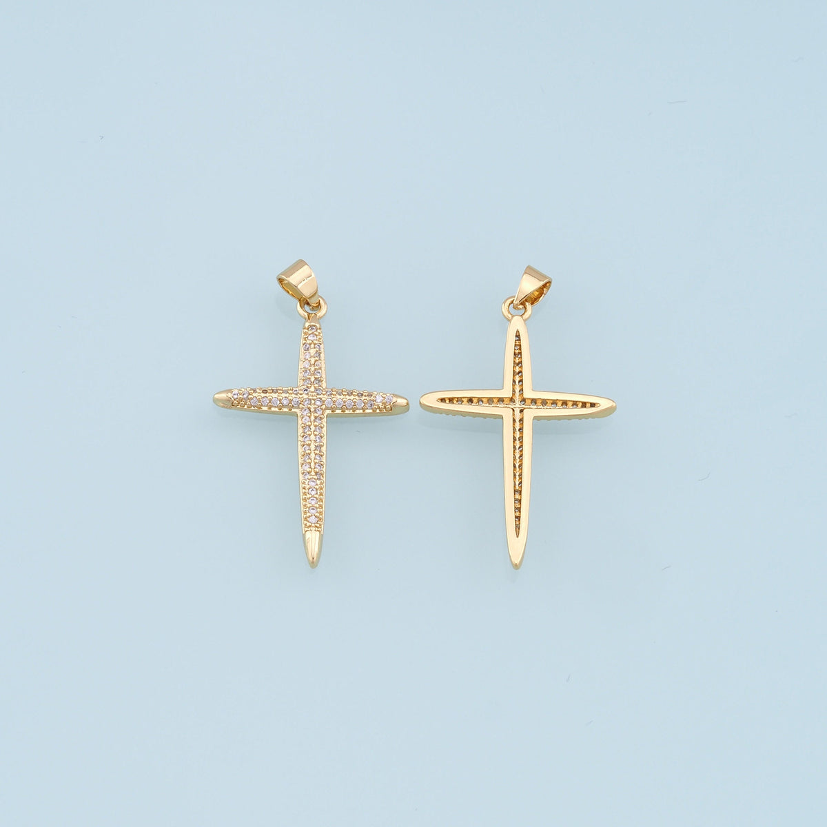 Gold Cross Charms,18K Gold Filled Cross Pendant,CZ Micro Pave Cross Charm Bracelet Necklace for DIY Jewelry Making Supply