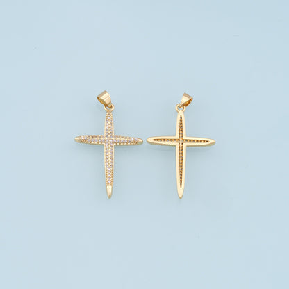 Gold Cross Charms,18K Gold Filled Cross Pendant,CZ Micro Pave Cross Charm Bracelet Necklace for DIY Jewelry Making Supply
