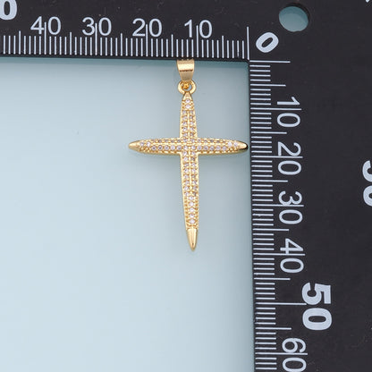 Gold Cross Charms,18K Gold Filled Cross Pendant,CZ Micro Pave Cross Charm Bracelet Necklace for DIY Jewelry Making Supply
