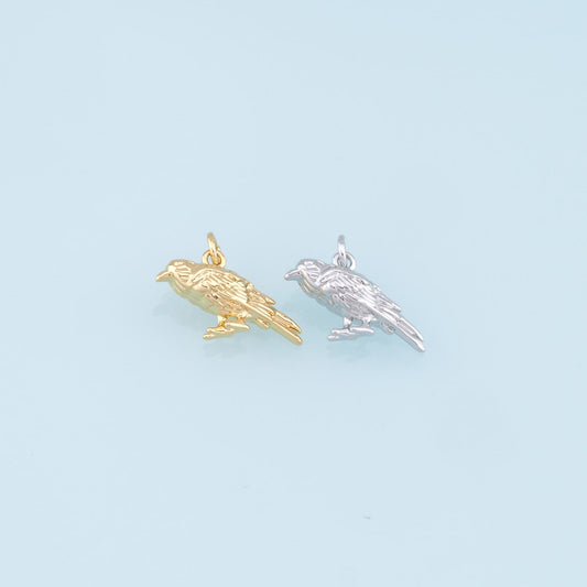 Gold Crow Charms,18K Gold Crow Pendant,Crow Charm Bracelet Necklace for DIY Jewelry Making Supply