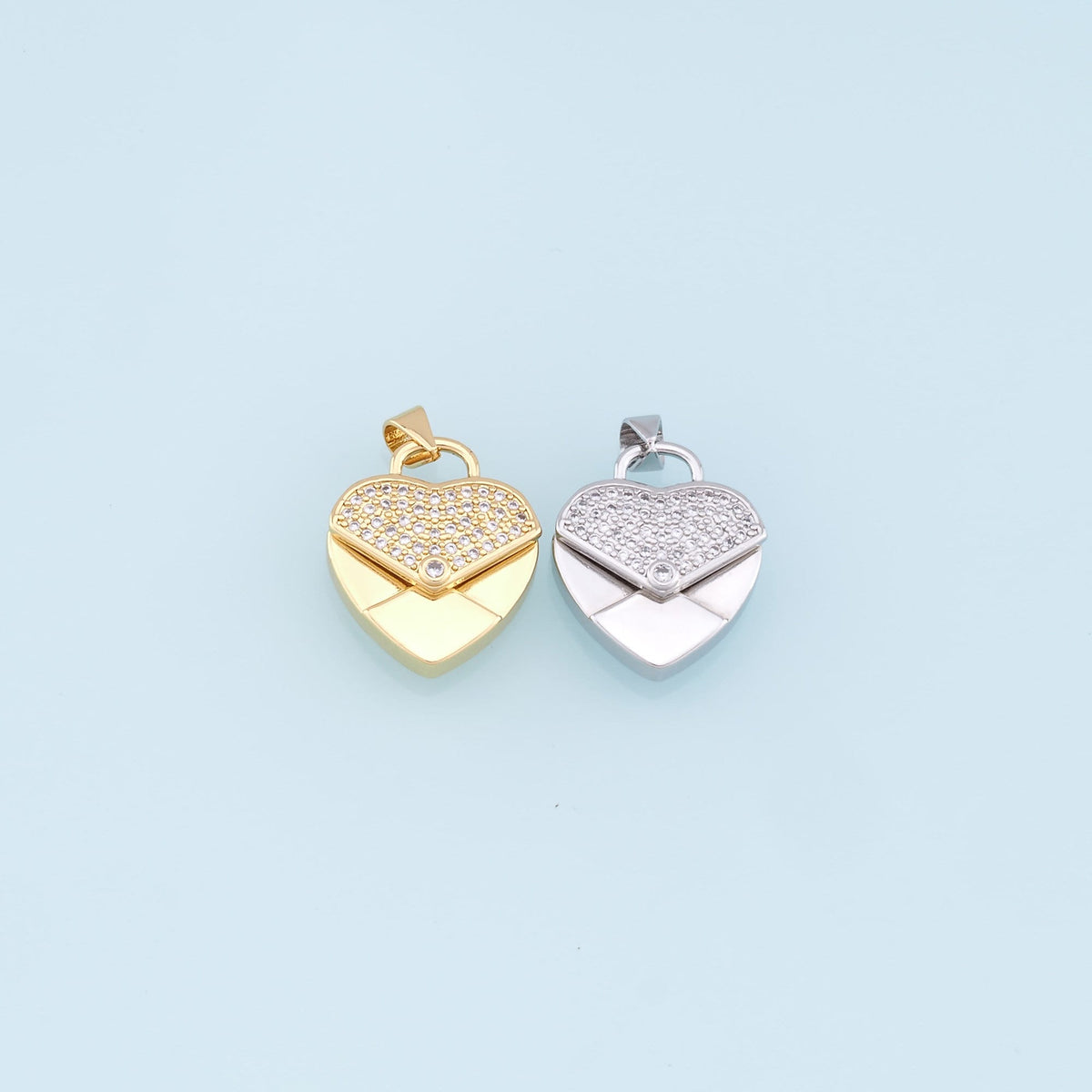 Gold Heart Charms,18K Gold Filled Heart Pendant,CZ Micro Pave Heart Charm Bracelet Necklace for DIY Jewelry Making Supply