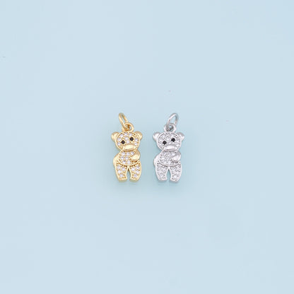 Gold Bear Charms,18K Gold Filled CZ Micro Pave Bear Pendant, Cute Bear Charm Bracelet Necklace for DIY Jewelry Making Supply