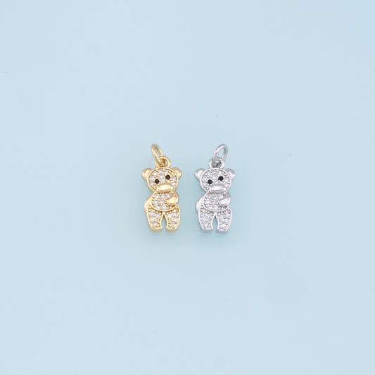 Gold Bear Charms,18K Gold Filled CZ Micro Pave Bear Pendant, Cute Bear Charm Bracelet Necklace for DIY Jewelry Making Supply