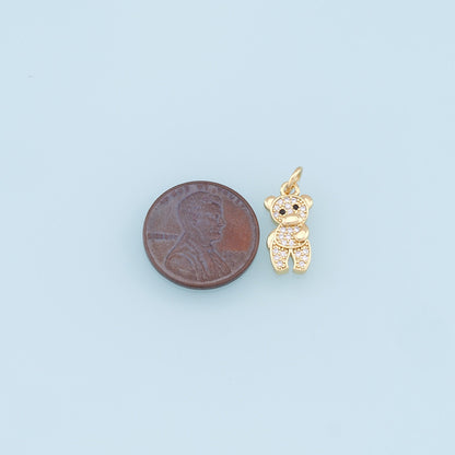 Gold Bear Charms,18K Gold Filled CZ Micro Pave Bear Pendant, Cute Bear Charm Bracelet Necklace for DIY Jewelry Making Supply