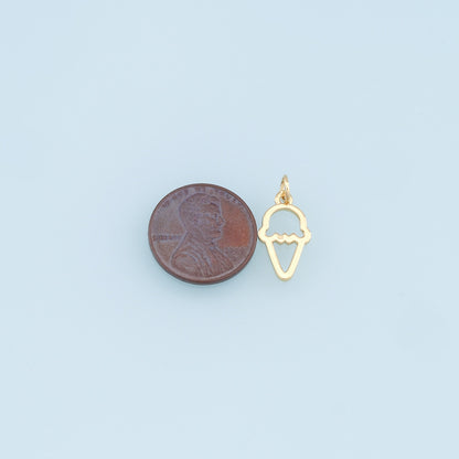 Gold Ice Cream Charms,18K Gold Filled Ice Cream Pendant,cute Ice Cream Charm Bracelet Necklace for DIY Jewelry Making Supply