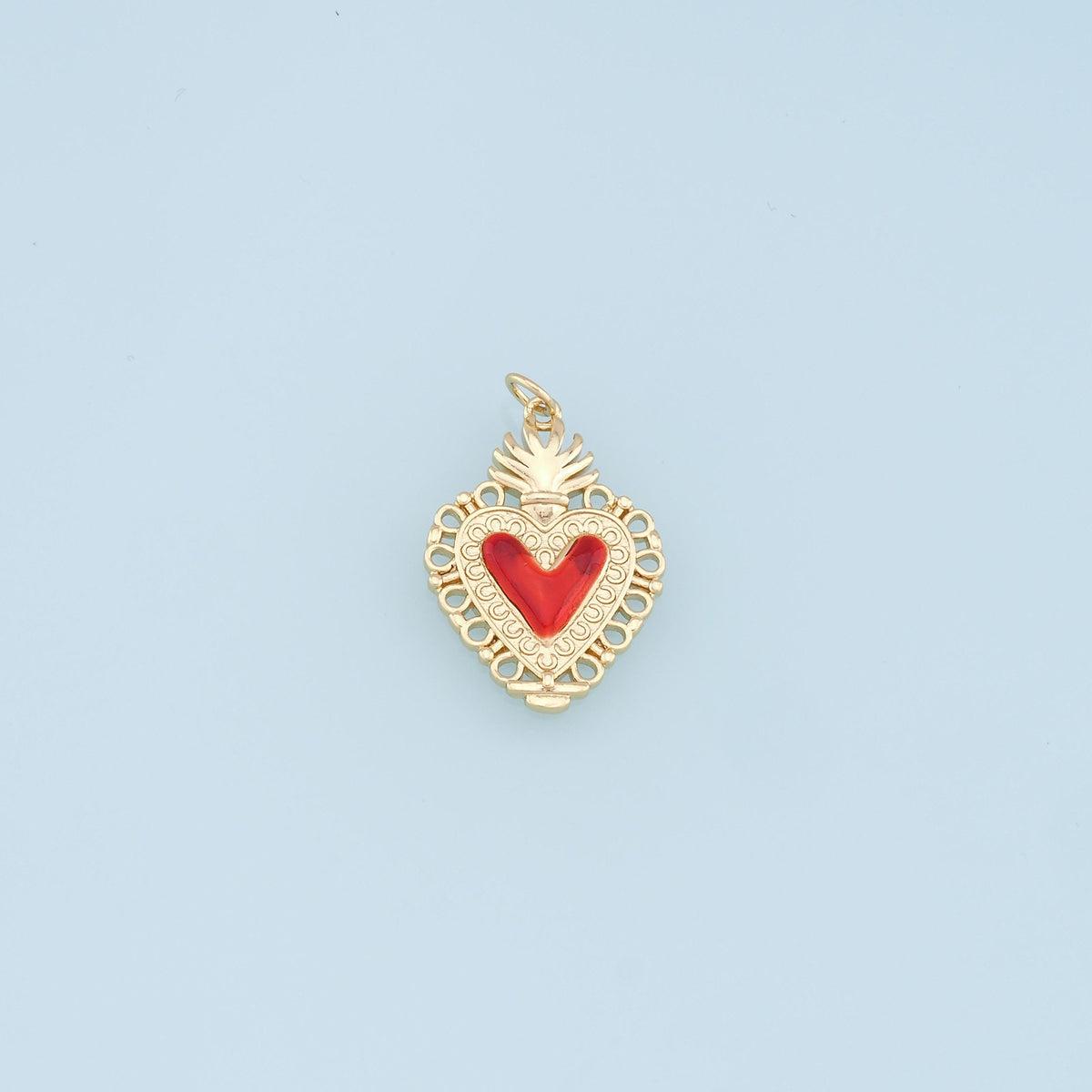 Gold Red sacred Heart Charms,18K Gold Filled flame sacred heart Pendant,Religious Charm Bracelet Necklace for DIY Jewelry Mak
