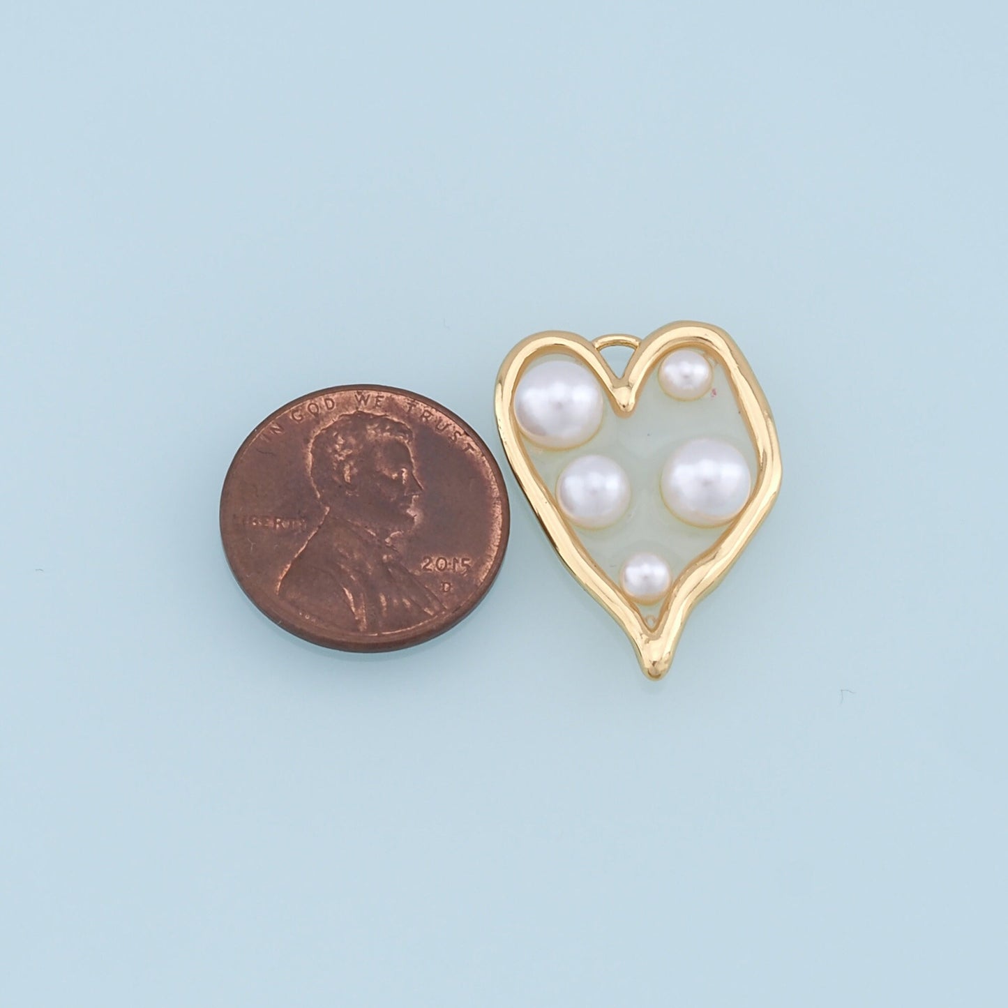 Gold Heart Pearl Charms,18K Gold Filled Clear Enamel Heart Pendant,Heart Love Charm Bracelet Necklace for DIY Jewelry Making Supply