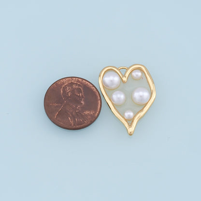 Gold Heart Pearl Charms,18K Gold Filled Clear Enamel Heart Pendant,Heart Love Charm Bracelet Necklace for DIY Jewelry Making Supply
