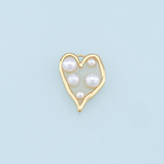 Gold Heart Pearl Charms,18K Gold Filled Clear Enamel Heart Pendant,Heart Love Charm Bracelet Necklace for DIY Jewelry Making Supply