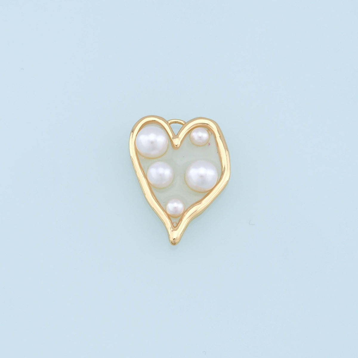 Gold Heart Pearl Charms,18K Gold Filled Clear Enamel Heart Pendant,Heart Love Charm Bracelet Necklace for DIY Jewelry Making 