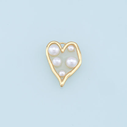 18K Gold Filled Heart Enamel Pearl Charm Pendant for Jewelry Making