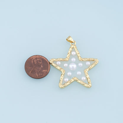 Gold Pearl Star Charms,18K Gold Filled Clear Enamel Star Pendant,Star Charm Bracelet Necklace for DIY Jewelry Making Supply