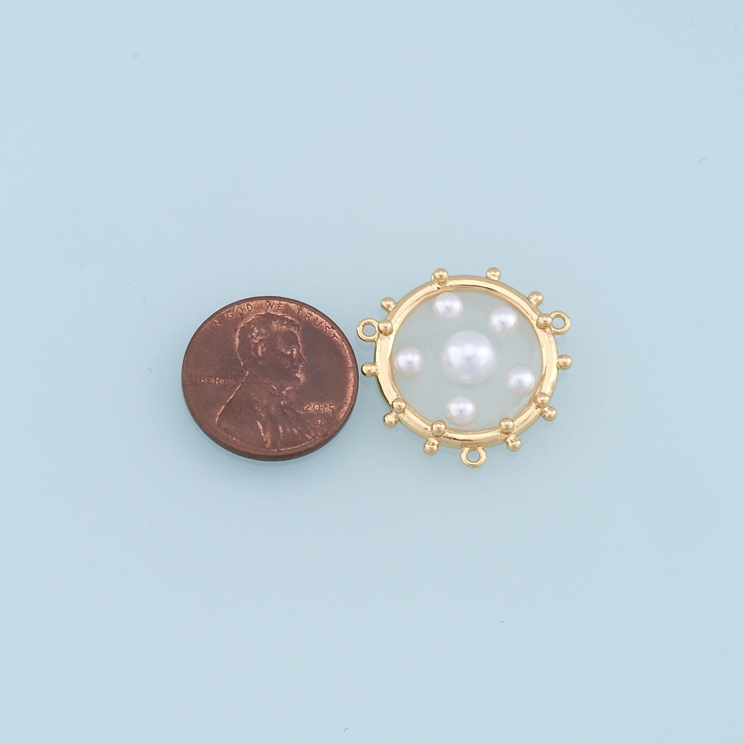 Gold Round Pearl Connector Charms,18K Gold Filled Clear Enamel Round Pendant,Round Charm Bracelet Necklace for DIY Jewelry Making Supply