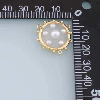 Gold Round Pearl Connector Charms,18K Gold Filled Clear Enamel Round Pendant,Round Charm Bracelet Necklace for DIY Jewelry Making Supply