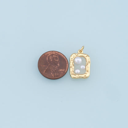 18K Gold Filled Pearl Square Charm Pendant for Jewelry Making