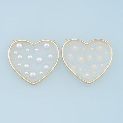 Gold Heart Pearl Connector Charms,18K Gold Filled Clear Enamel Heart Pendant,Heart Charm Bracelet Necklace for DIY Jewelry Making Supply