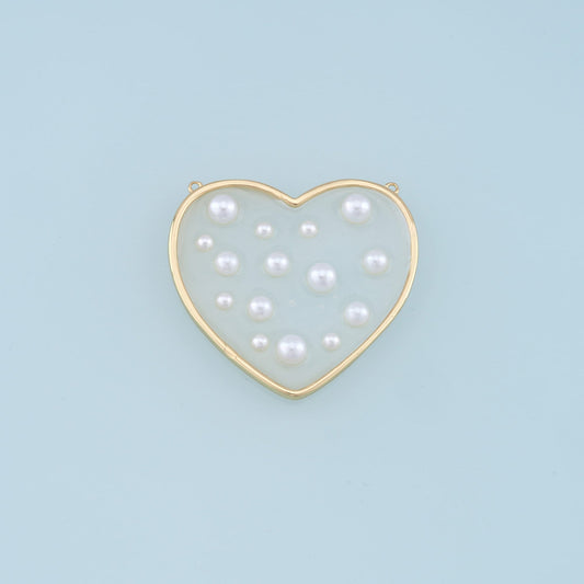 Gold Heart Pearl Connector Charms,18K Gold Filled Clear Enamel Heart Pendant,Heart Charm Bracelet Necklace for DIY Jewelry Making Supply