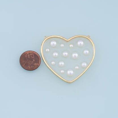 Gold Heart Pearl Connector Charms,18K Gold Filled Clear Enamel Heart Pendant,Heart Charm Bracelet Necklace for DIY Jewelry Making Supply