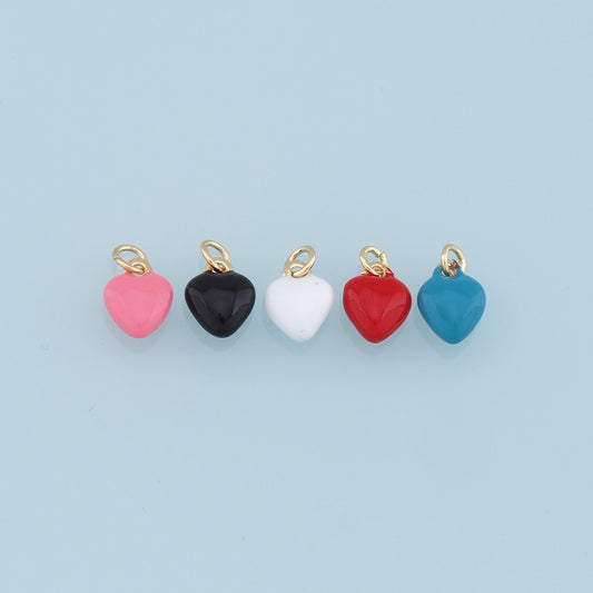 18K Gold Filled Heart Pendant,Enamel Heart Charm Bracelet Necklace for DIY Jewelry Making Supply