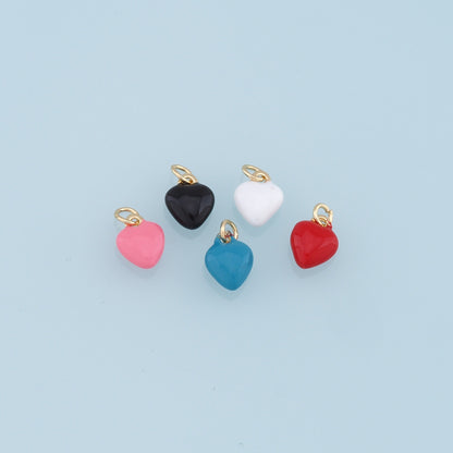 18K Gold Filled Heart Pendant,Enamel Heart Charm Bracelet Necklace for DIY Jewelry Making Supply