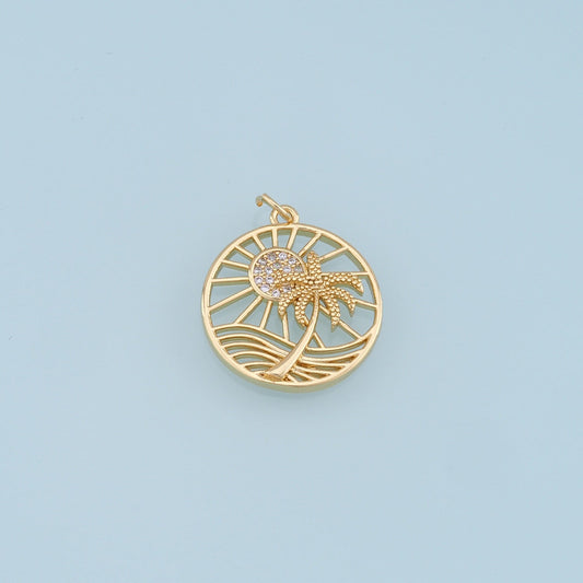 Gold Palm Tree Charms,18K Gold Filled Palm tree Pendant,Summer coconut tree Charm Bracelet Necklace for DIY Jewelry Making Supply