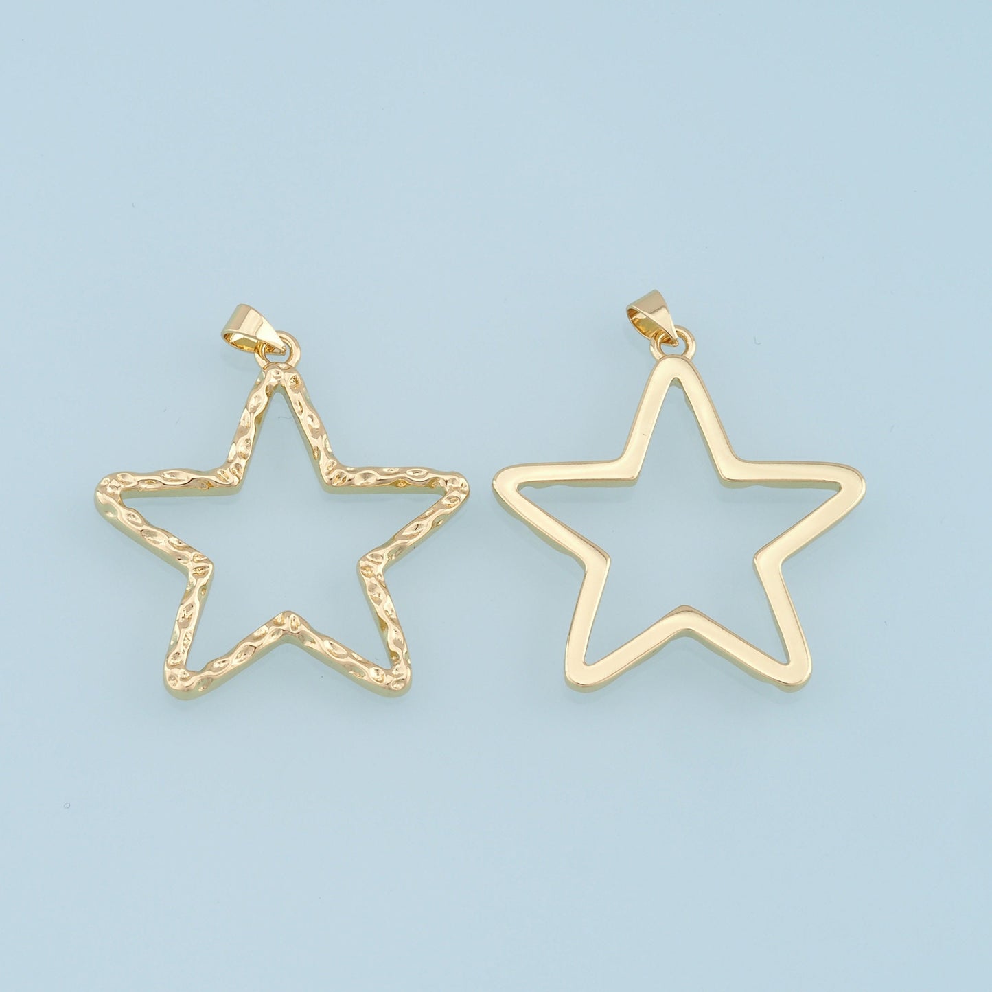 Gold Star Hollow Charms,18K Gold Filled Star Pendant,Star Charm Bracelet Necklace for DIY Jewelry Making Supply