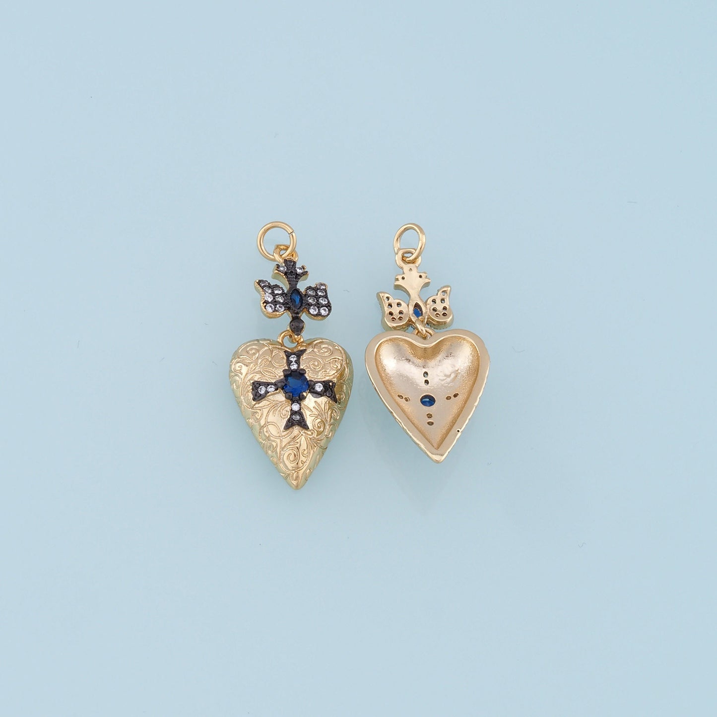 Gold Heart Cross Charms,18K Gold Filled Heart Pendant,Cross Charm Bracelet Necklace for DIY Jewelry Making Supply