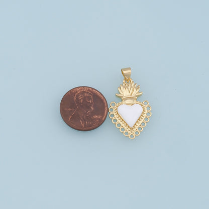Gold Sacred Heart Charms,18K Gold Filled Enamel Sacred Heart Pendant,Sacred Heart Charm Bracelet Necklace for DIY Jewelry Making Supply