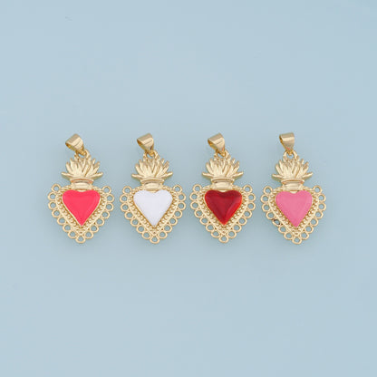 Gold Sacred Heart Charms,18K Gold Filled Enamel Sacred Heart Pendant,Sacred Heart Charm Bracelet Necklace for DIY Jewelry Making Supply
