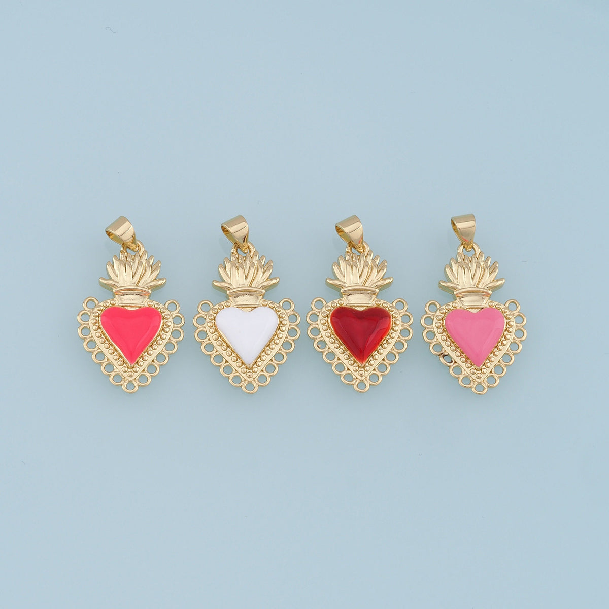 18K Gold Filled Enamel Heart Charm Pendant for Jewelry Making