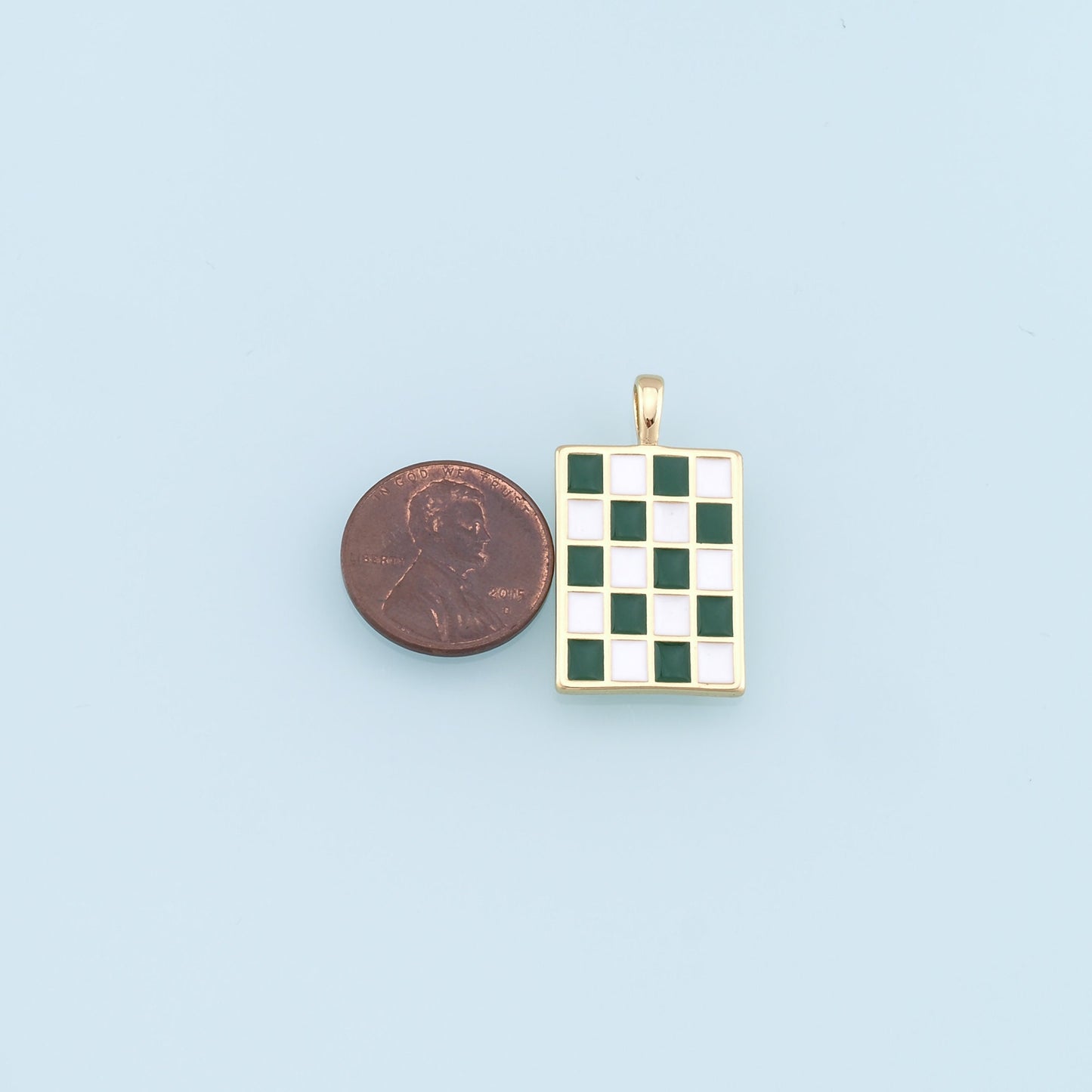 Gold Checkered Charms,18K Gold Filled Enamel Checkered Pendant,Checker Charm Bracelet Necklace for DIY Jewelry Making Supply