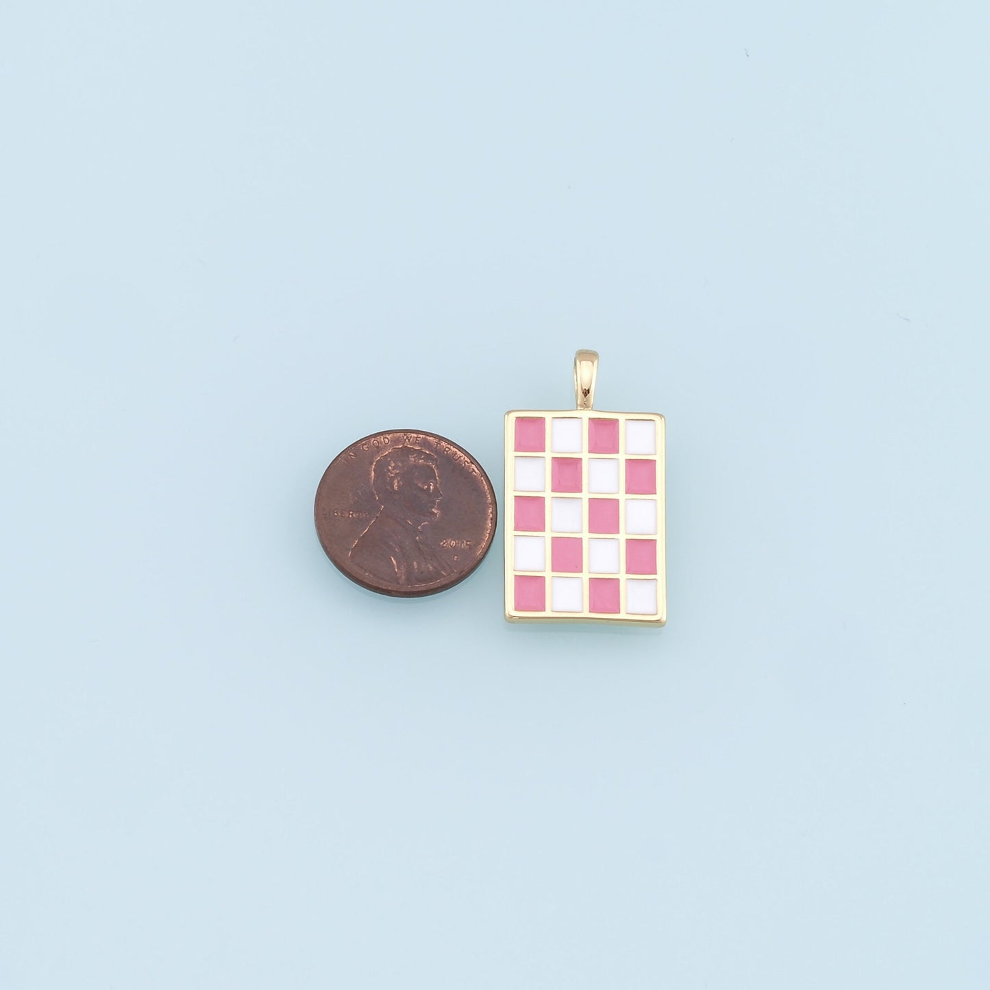 Gold Checkered Charms,18K Gold Filled Enamel Checkered Pendant,Checker Charm Bracelet Necklace for DIY Jewelry Making Supply