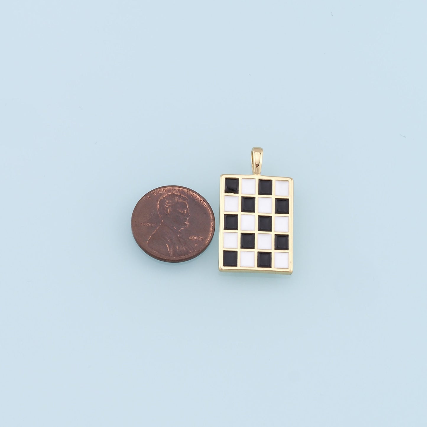 Gold Checkered Charms,18K Gold Filled Enamel Checkered Pendant,Checker Charm Bracelet Necklace for DIY Jewelry Making Supply