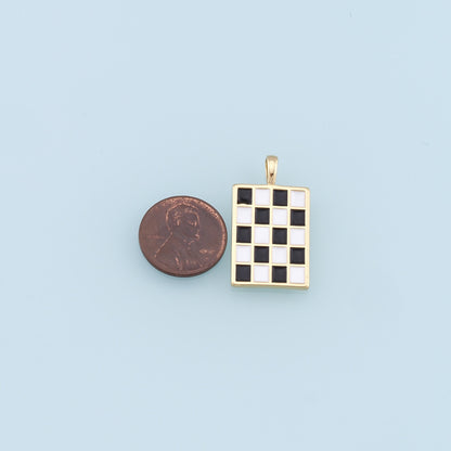 Gold Checkered Charms,18K Gold Filled Enamel Checkered Pendant,Checker Charm Bracelet Necklace for DIY Jewelry Making Supply