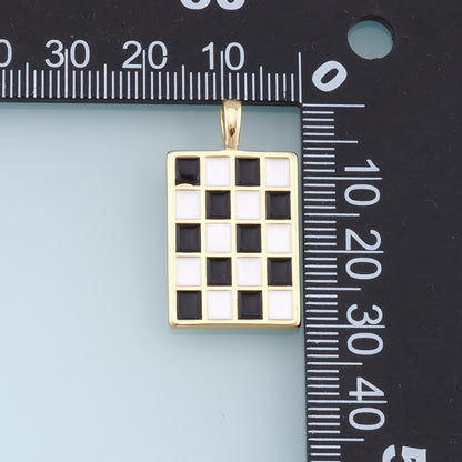 Gold Checkered Charms,18K Gold Filled Enamel Checkered Pendant,Checker Charm Bracelet Necklace for DIY Jewelry Making Supply