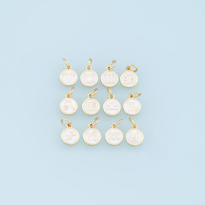 18K Gold Filled Enamel Zodiac Constellation Charms,Zodiac Symbol,White Horoscope Charm,Gold Astrological Zodiac Sign Minimalist Jewelry