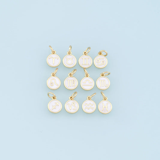 18K Gold Filled Enamel Zodiac Constellation Charms,Zodiac Symbol,White Horoscope Charm,Gold Astrological Zodiac Sign Minimalist Jewelry