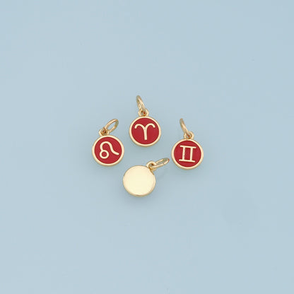 18K Gold Filled Enamel Zodiac Constellation Charms,Zodiac Symbol,Red Horoscope Charm,Gold Astrological Zodiac Sign Minimalist Jewelry