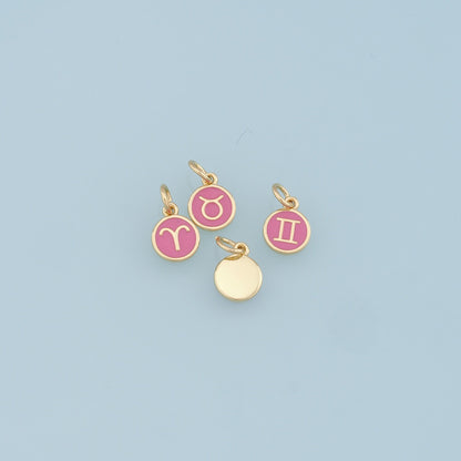 18K Gold Filled Enamel Zodiac Constellation Charms,Zodiac Symbol,Pink Horoscope Charm,Gold Astrological Zodiac Sign Minimalist Jewelry