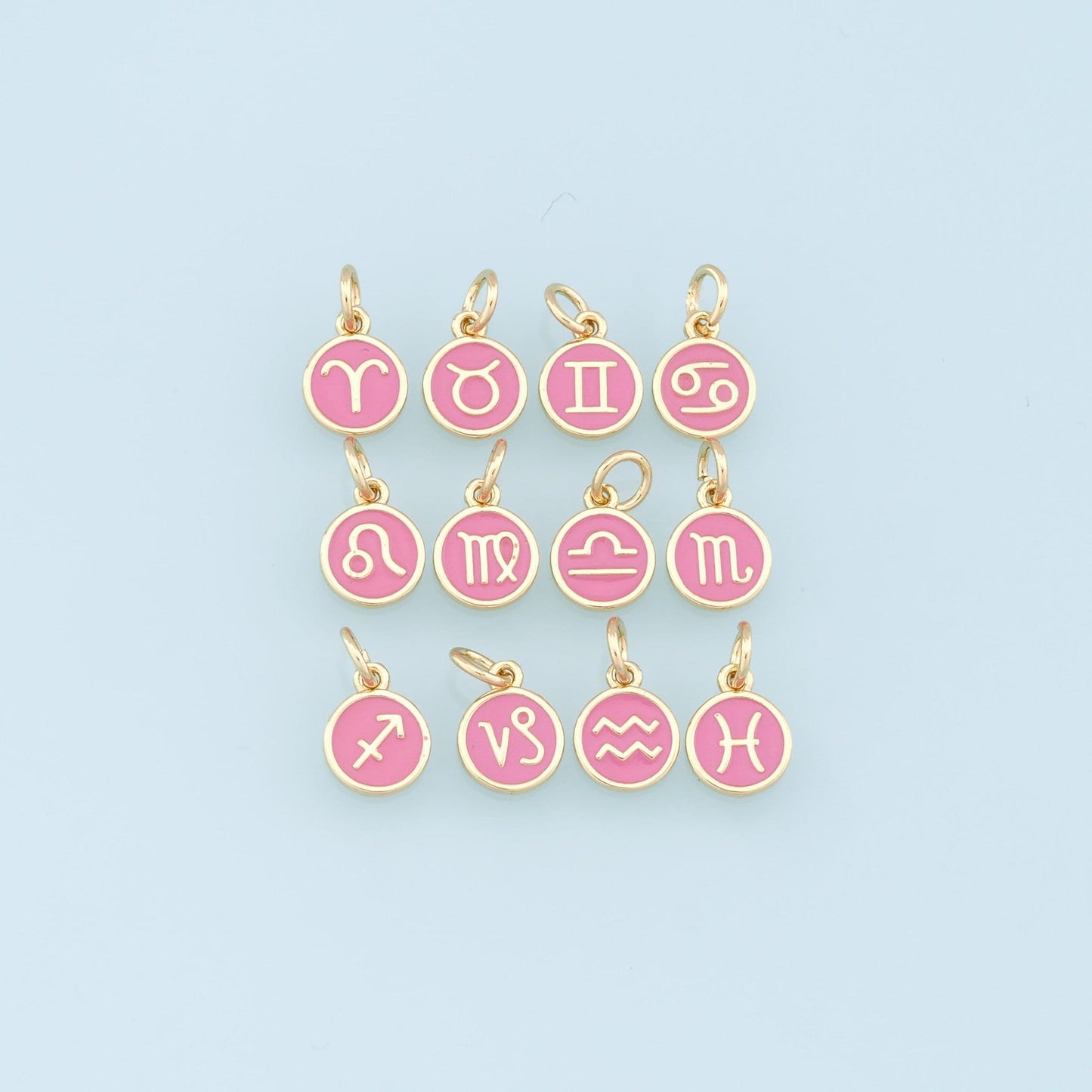18K Gold Filled Enamel Zodiac Constellation Charms,Zodiac Symbol,Pink Horoscope Charm,Gold Astrological Zodiac Sign Minimalist Jewelry