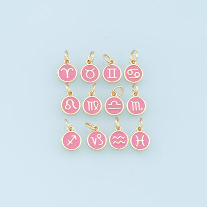 18K Gold Filled Enamel Zodiac Constellation Charms,Zodiac Symbol,Pink Horoscope Charm,Gold Astrological Zodiac Sign Minimalist Jewelry