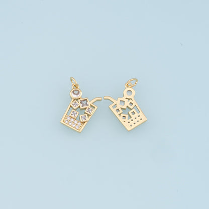 Gold drinks Charms,18K Gold Filled cup Pendant,CZ Micro Pave cup Charm Bracelet Necklace for DIY Jewelry Making Supply